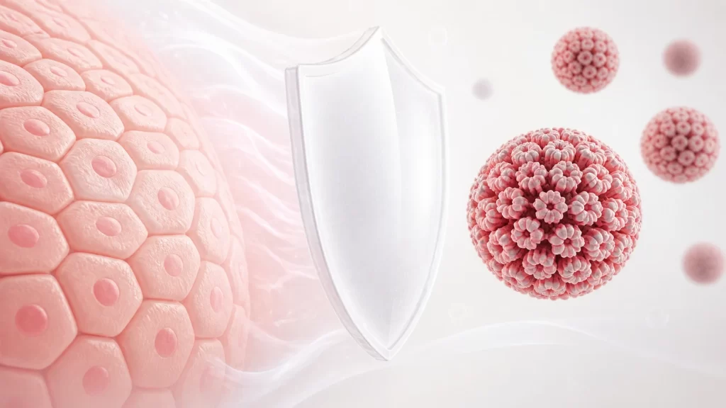 HPV, hücreler ve koruyucu sağlık görseli